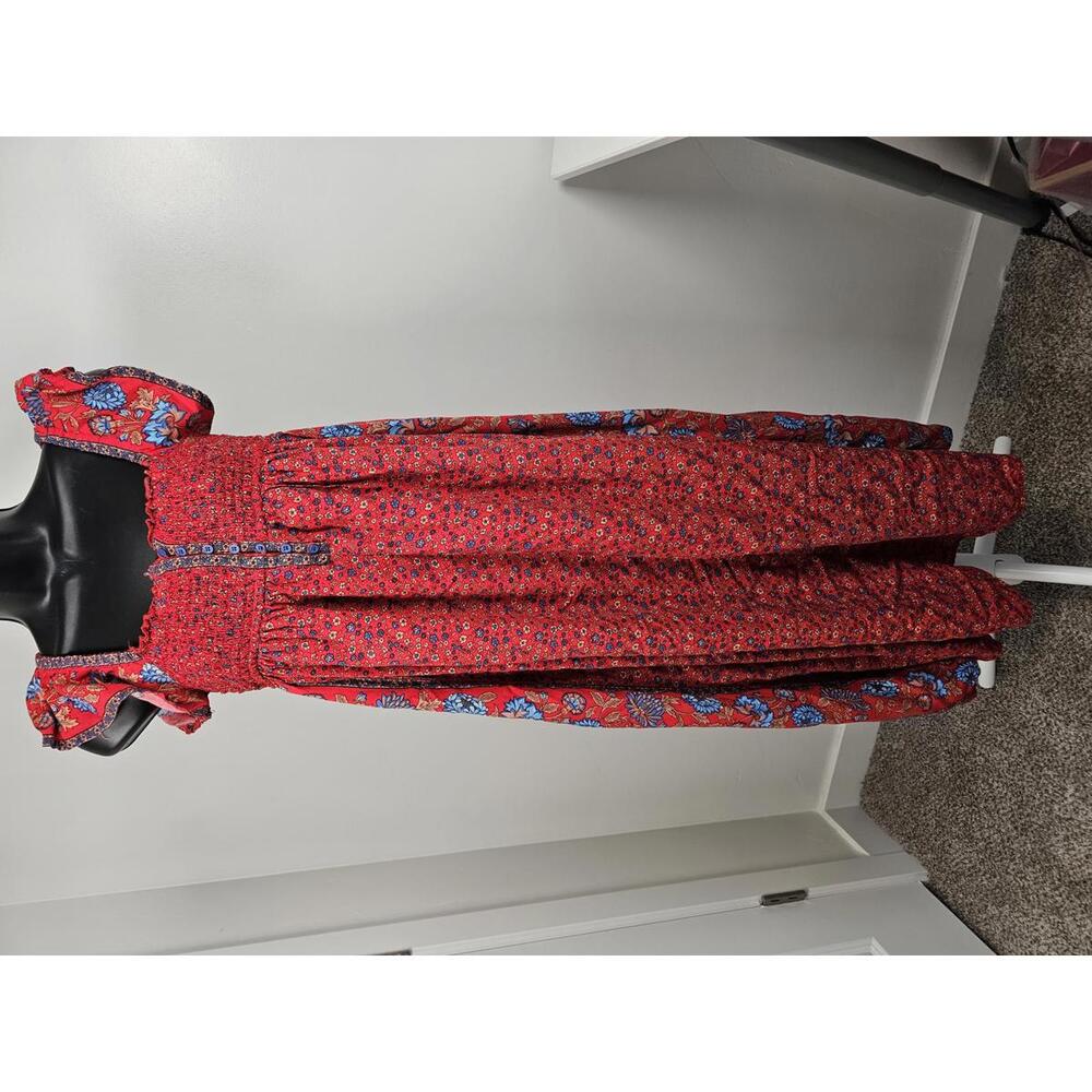 In Loom Red Floral Button-Up Maxi Dress with Smocked Bodice